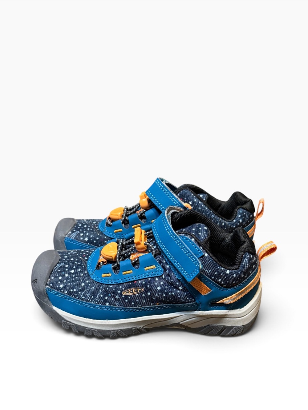 Keen Targhee Kids Blue Star Print Sneakers Bright Blue and Orange Accents Sz 12